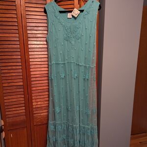 Roaman's Teal Embroidered Maxi Dress